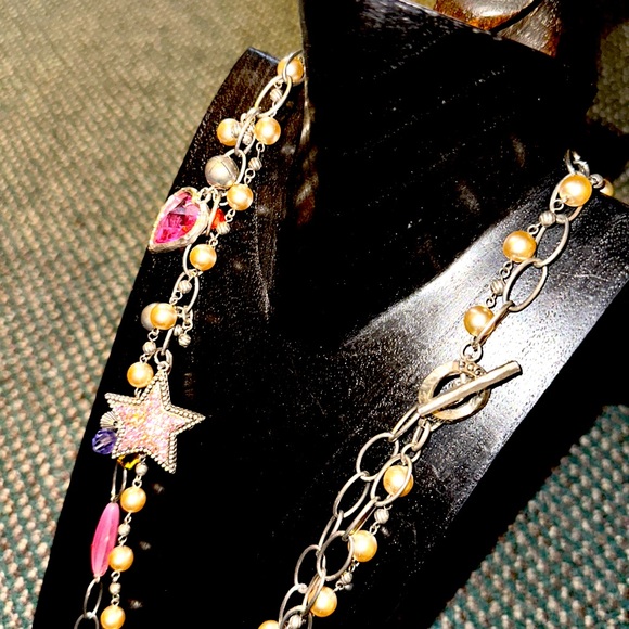 POGGI PARIS Embellished Crystal Gem Layered Charm Necklace - Picture 5 of 9